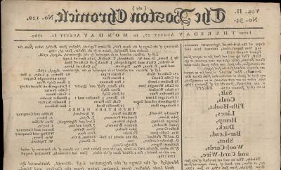 A newspaper titled "The Boston Chronicle." The first article shows lists of names.